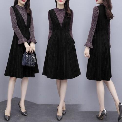 2020 Autumn Winter 2 Piece Set Overalls Dress Women Elegant RufflesTop+Vest Dress pastel ensemble femme survetement