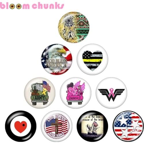 God Bless America Ribbon 12mm/18mm glass snap button jewelry Round glass cabochon demo flat back Making findings C1414