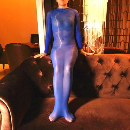 Sexy Glossy Mermaid Dress Oil Shiny Sheer Full Bodystocking Bodycon Sexy Dress See Through Silk Bodysuit Bodyhose Women 28