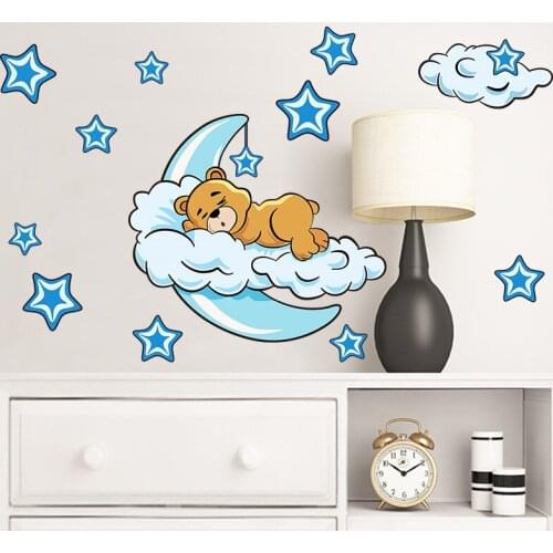 Removable Moon Stars Bear Cute Wall Sticker For Baby Room Nursery Kids Vinyl Decal Wall Decal Home Decor Wall Sticker