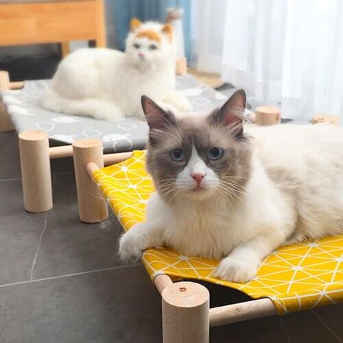 Detachable Dog Cat Hammock Bed Wood Canvas Lounge Bed for Small Rabbit Cats Dogs Durable Kitten Cottages Pet Cat Accessories