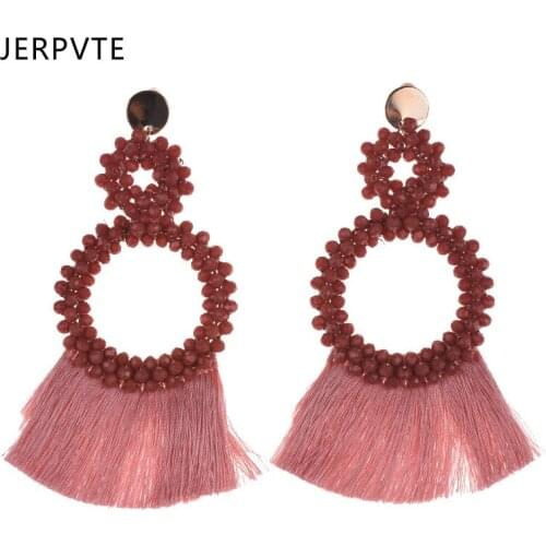 JERPVTE New Fashion Tassel Dangle Earrings For Women Wedding Party Gift Drop Jewelry Hot Bijoux Statement Beaded Earring