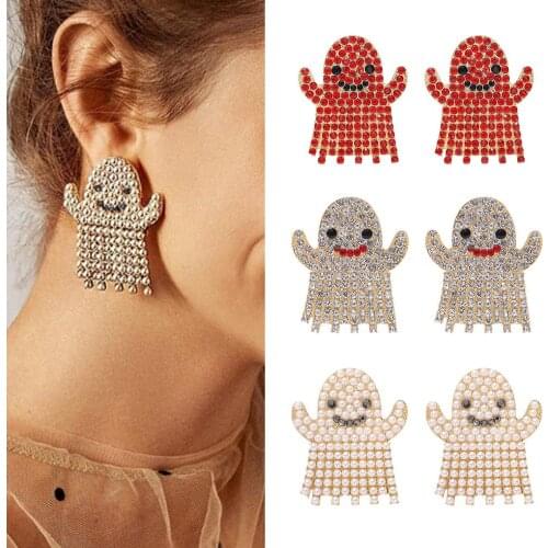Earring Pearl Zircon Luxury Halloween Horror Ghost Dangle Drop Earrings Women Pumpkin Jewelry Statement Pendant Earrings Ghost