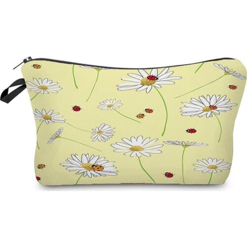 Pretty Printed Daisy Womens Makeup Bag Casual Portable Womens Cosmetics Organizer Bag Custom Made Storage Bags for Women