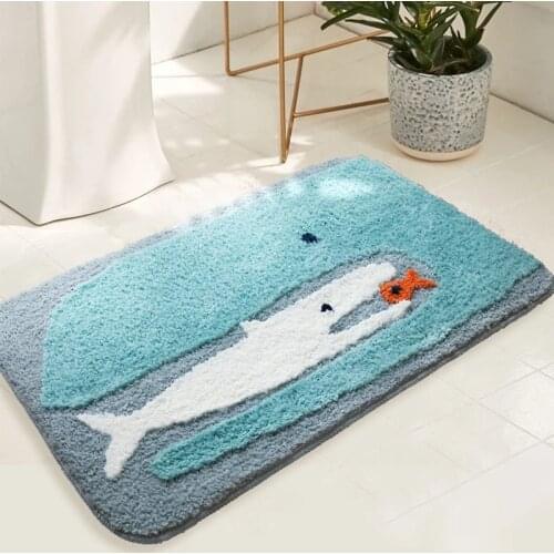 Nordic Fish Bathroom Mat Fluffy Carpet Tub Side Rug Bath Room Plants Floor Absorbent Anti Slip Pad Bathmat Doormat Home Decor