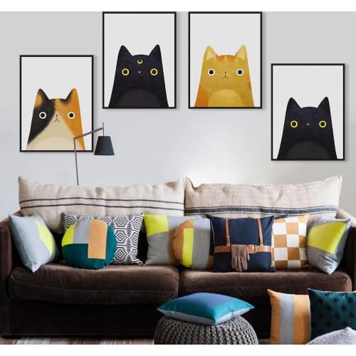 Modern Watercolor Cute Cat And Avatar Poster Print Canvas Painting Picture Decoration Home Aisle Wall Art Decoration Custom