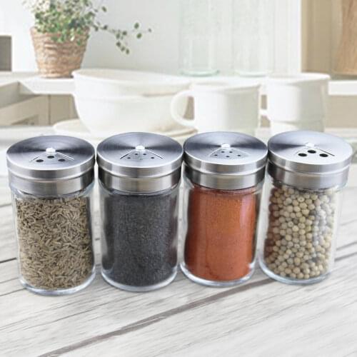 Glass seasoning bottle seasoning bottle seasoning pot stainless steel rotating lid kitchen utensils pepper shaker barbecue set