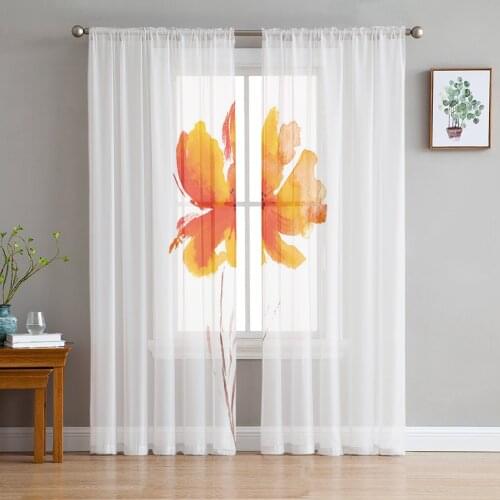 Flowers Watercolor Painting Art Plants Sheer Curtains for Living Room Modern Voile Curtain Bedroom Tulle Curtains Window Drapes