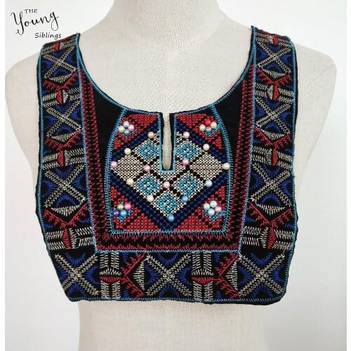 2019 year New arrive U-Shape Lace Embroidery DIY Ethnic style Collar ABS pearl Handmade Sewing Neckline costume Dress Decorate