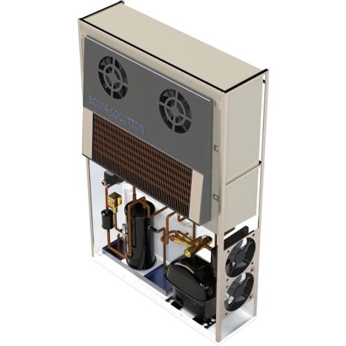 Vertical surface mounted all-in-one refrigeration unit is great choice for walk-in chillers or freezers, easy installations