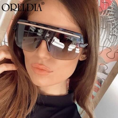 Vintage One Piece Oversize Sunglasses For Women New Fashion Leopard Gradient Uv400 Sun Glasses Men Retro Half Frame Eyewear 2021