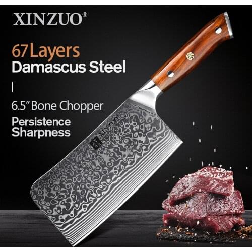 XINZUO 6.5" Bone Chopper VG10 Damascus Steel Kitchen Knives Rosewood Handle Household Fish Bone Meat Cleaver Knife For Chicken