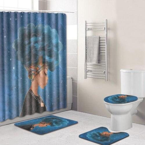 African woman Shower Curtain and Mat Set, Home Decoration American style Waterproof Fabric Bathroom Curtain
