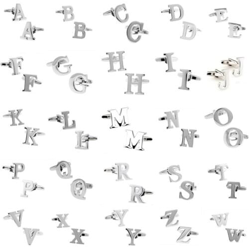Silver-color 26 Letters Cufflinks for Mens Shirt Accessories High Quality Cufflinks Brand Retail&Wholesale KC Jewelry