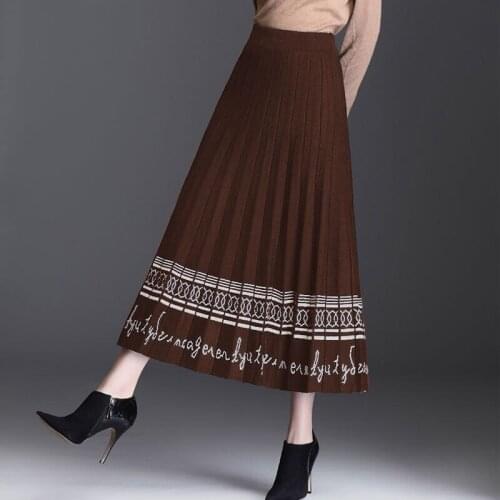 Thicking Knitted Skirt New Women Spring Autumn Winter High Waist Pleated Skirt Elastic Waist All-Math A Skirt Female Large skirt
