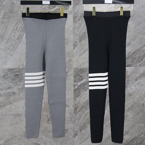 2021 Fashion Brand Leggings Women Stretch Casual Striped High Waist Pantihose Ankle-Length Cotton Elasticity Pants