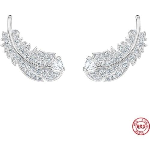 2020 Fashion Charm Sterling Silver Original 1:1 Replica, White Light Feather Elegant Stud Earrings Women Luxury Jewelry Gifts