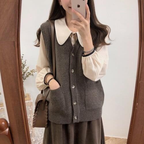 New oversize loose sleeveless sweater spring autumn Womens vest Vintage knitted vest v neck joker knitted vest wool vest long
