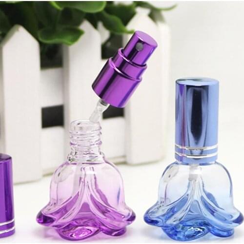 1PC 6ml Colorful Rose Shaped Empty Glass Perfume Bottle Small Sample Portable Parfume Refillable Scent Sprayer Bottle Empty Perf