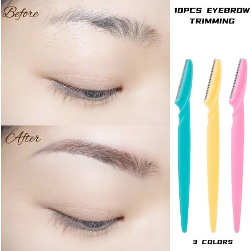 10pcs Eyebrow Trimmer Portable Eyebrow Razor Shaver Eye Brow Shaper Shaping Tool Scissors Facial Hair Remover for Women Makeup