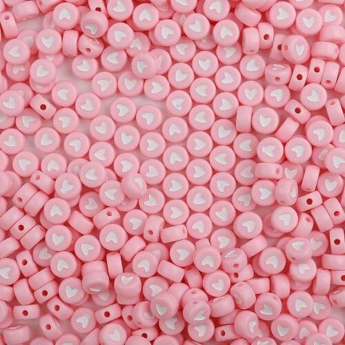 4-7mm 100pcs Acrylic Spaced Beads Round Shape Love Heart Beads for Jewelry DIY Making Bracelet Necklace Loose Beads Charms M4