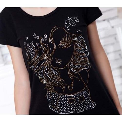 2pc/lot Beautiful woman hot fix rhinestones iron on crystal transfers design hot fix rhinestone motif iron on applique patches