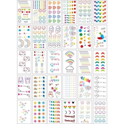 30pcs/pack Kids Reward Fake Tattoo Stickers Cute Smile Waterproof Temporary Tattoos for Women Girls Full Body Transfer Tattoo