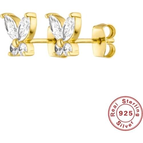 GS Butterfly Stud Earrings Women 925 Sterling Silver Stud Earring Screw Ear Bone Nail Zircon Earrings Piercing Jewelry