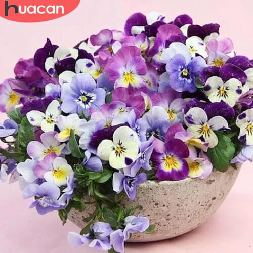 HUACAN DIY Diamond Painting Cross Stitch Flower Full Square Diamond Embroidery Mosaic Rhinestone Full Square Round Decoration