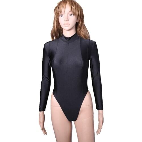 Shiny Spandex Long Sleeve High Cut Thong Bodysuit Sexy Body Shaping Swimsuit Fitness Bodys Tops Dance Clothing Teddies Leotard