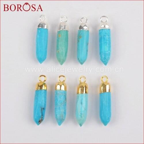 BOROSA Gold Color Druzy 100% Natural Blue Stone Spike Faceted Charm,Wholesale Drusy Natural Stones Charm Jewelry Making G1370