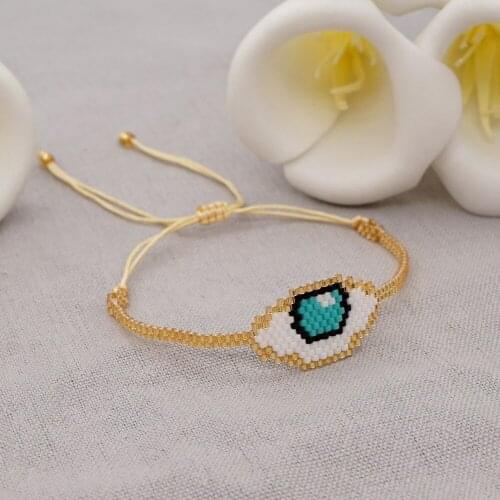 Fashion Miyuki Rice Beads Hand-made Blue Eyes Beaded Ethnic Style Couple Bracelet Couple Gift Womens Bracelet on Hand