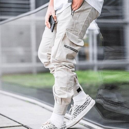 New Cargo Pants Korean Edition Solid Color Large Size Multi-pocket Light Plate High Street Casual Pants Mens Tracksuit Pants
