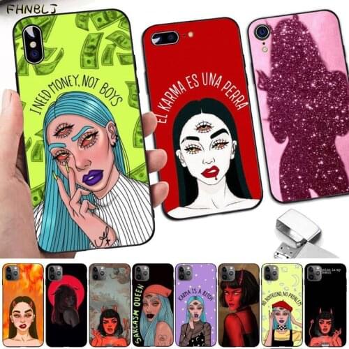 FHNBLJ Aesthetic Devil Woman Bad girl Painted Phone Case for iPhone 8 7 6 6S Plus X 5S SE 2020 XR 11 12 pro XS MAX