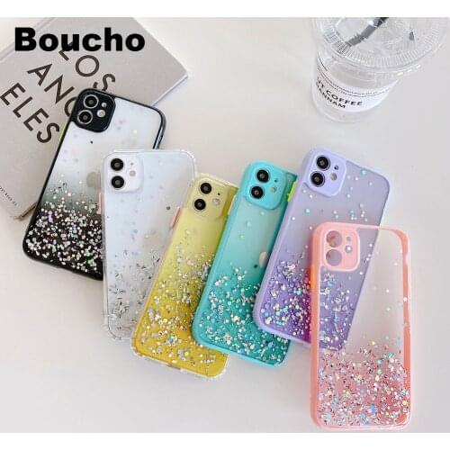 Boucho Phone Case For iPhone 11 Pro Max XR XS Max 7 8 Plus X 11pro SE 2 Candy Gradient Glitter Stars Soft Phone Back Cover Coque