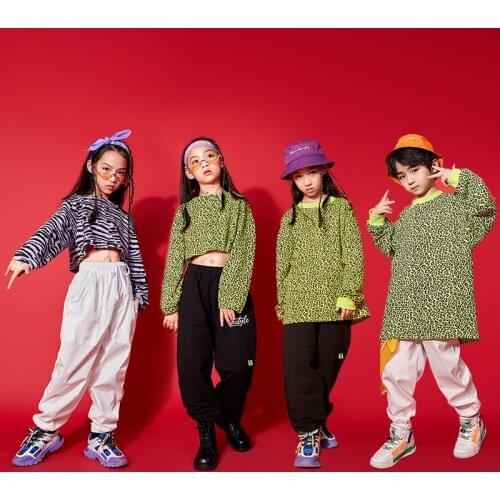 Kids Hip Hop Clothing Leopard Sweatshirt Crop Tops Streetwear Cargo Pant for Girls Boys Dance Costume Stage Wear Clothes Outfits