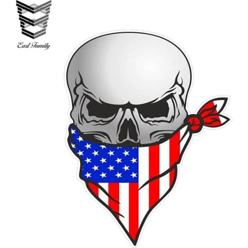 EARLFAMILY Gothic Biker Pirate Skull with Face Bandana American Stars Stripes Us Flag Motif External Vinyl Car Stickers