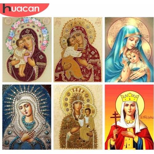 HUACAN 5D DIY Diamond Painting Religious Diamond Embroidery Madonna Full Drill Square Diamond Mosaic Icon