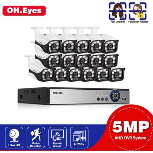 Home DVR NVR CCTV Monitoring Security Camera System Kit 16ch AHD DVR Video Surveillance Cameras System Ultra HD 5MP Camera Kit