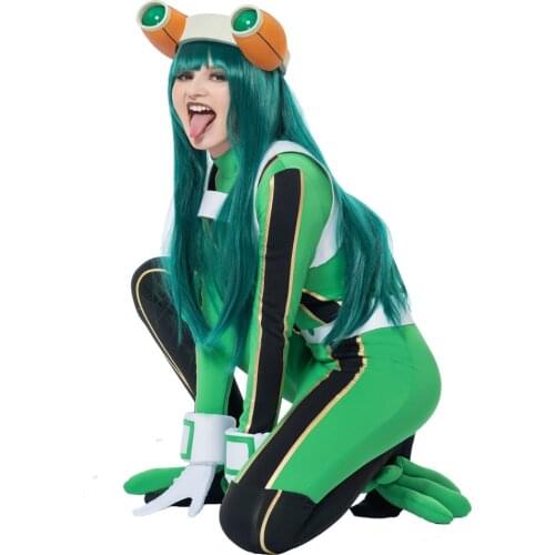 Cosplaydiy Anime My Hero Academia Boku no Hero Academia Tsuyu Asui Cosplay Costume With Glasses L320