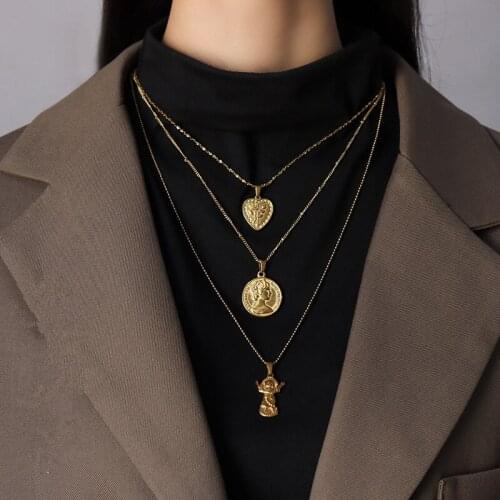 TOSOKO Stainless Steel Jewelry Portrait Of Peach Heart Jesus Retro Pendant Accessories Versatile For Women BSD43