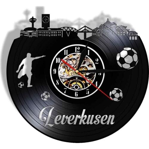 Leverkusen Skyline Wall Clock Cityscape Scenery Traveling Vintage Vinyl Record Wall Clock with Light Germany Football Fans Gift