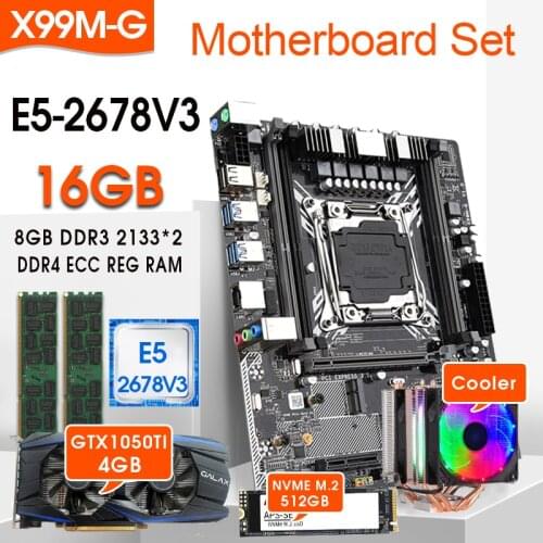 X99 Motherboard with LGA2011-3 Intel XEON 2678V3 CPU 2*8G DDR4 RECC memory GTX1050TI 4GB video card and COOLER 512GB SSD M.2