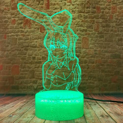 Lovey Bunny Girl Model 3D LED Nightlight Visual Illusion LED Desk Lamp Sleeping Manga Sakurajima Mai Anime figure Toys