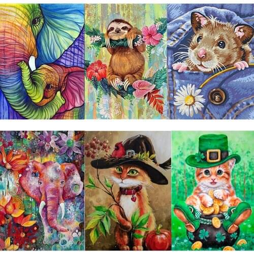 5D Diamond painting Kits Cat Elephant Picture Full Square Round Drill Diamond Embroidery Cross Stitch Gift Mosaic Home Decor