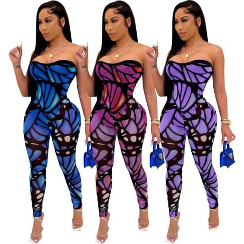 2021 New Sexy Temperament Strapless Jumpsuit Sleeveless Colorful Printing Jumpsuit Womens Outdoor Vacation Fitness Yoga Wear