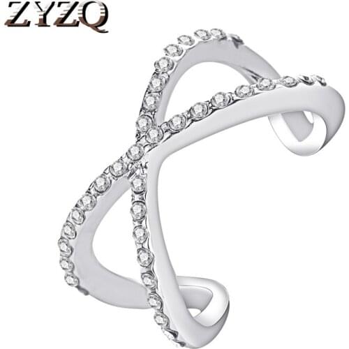 ZYZQ New X-Shape Metal Open Ring Fashion Female Jewelry Double Layered Crossed Vintage Geometric Rings for Women
