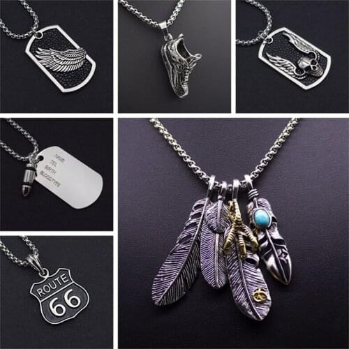 Wholesale 7 Pieces Mix Punk Feather Cross Pendant Necklace For Women Shoe Charm Long Statement Necklace Men Jewelry