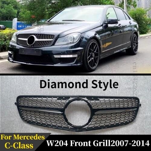 For Mercedes Benz C Class W204 Front Grill 07 2008 2009 2010 2011 2012 2013 2014 C180 C200 C250 C300 C350 Diamond Style Grilles