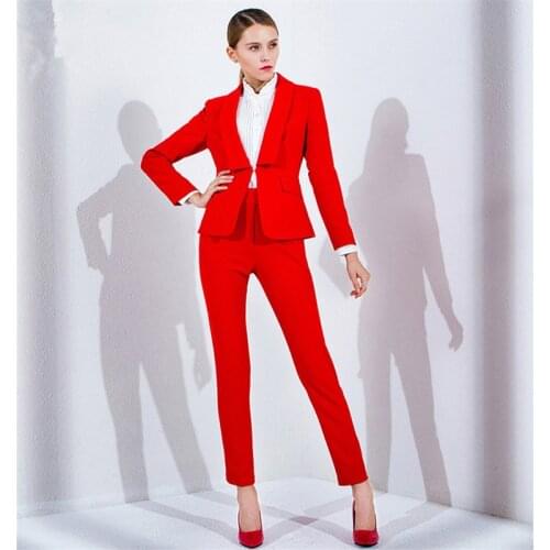 Jacket+Pants Red Women Business Suits Formal Office Suits Work Slim Female Trouser Suit Single Breasted 2 Piece Set Custom